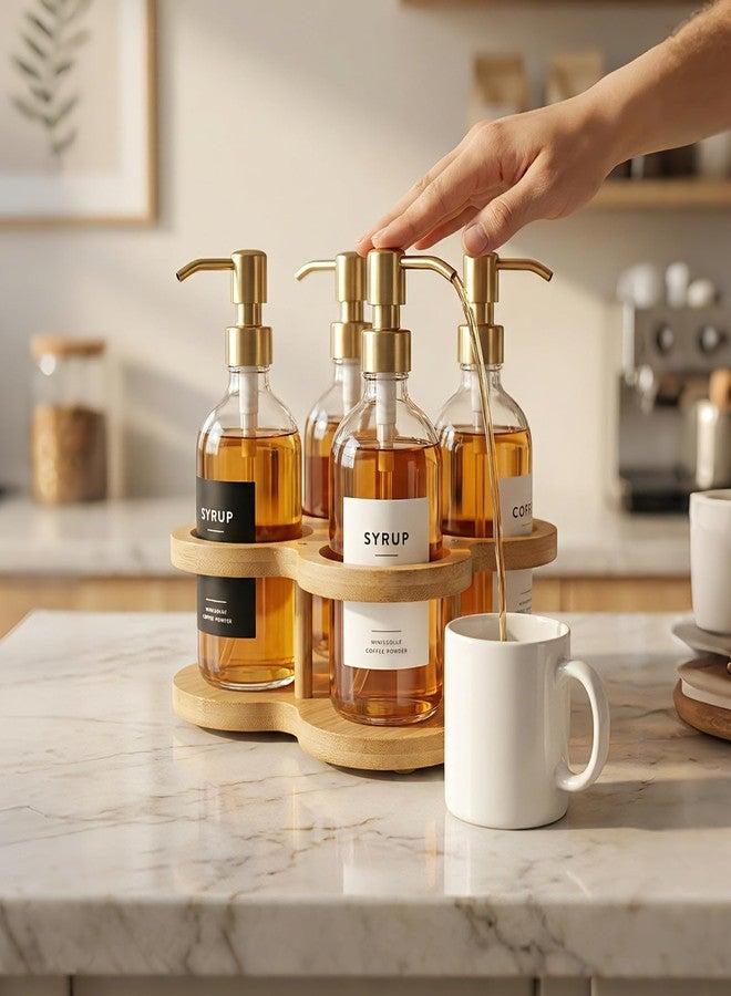 Wiojtry Rotating Coffee Syrup Organizer Rack, 4 Bottles Syrup Bottle Holder for Coffee Syrup Dispenser 16.9oz, Bamboo Coffee Syrup Rack for Coffee Bar Station Countertop, Coffee Bar Accessories - Image 3