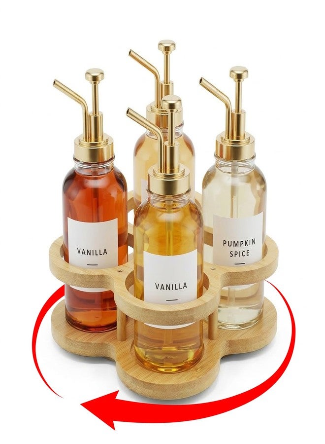 Wiojtry Rotating Coffee Syrup Organizer Rack, 4 Bottles Syrup Bottle Holder for Coffee Syrup Dispenser 16.9oz, Bamboo Coffee Syrup Rack for Coffee Bar Station Countertop, Coffee Bar Accessories - Image 1