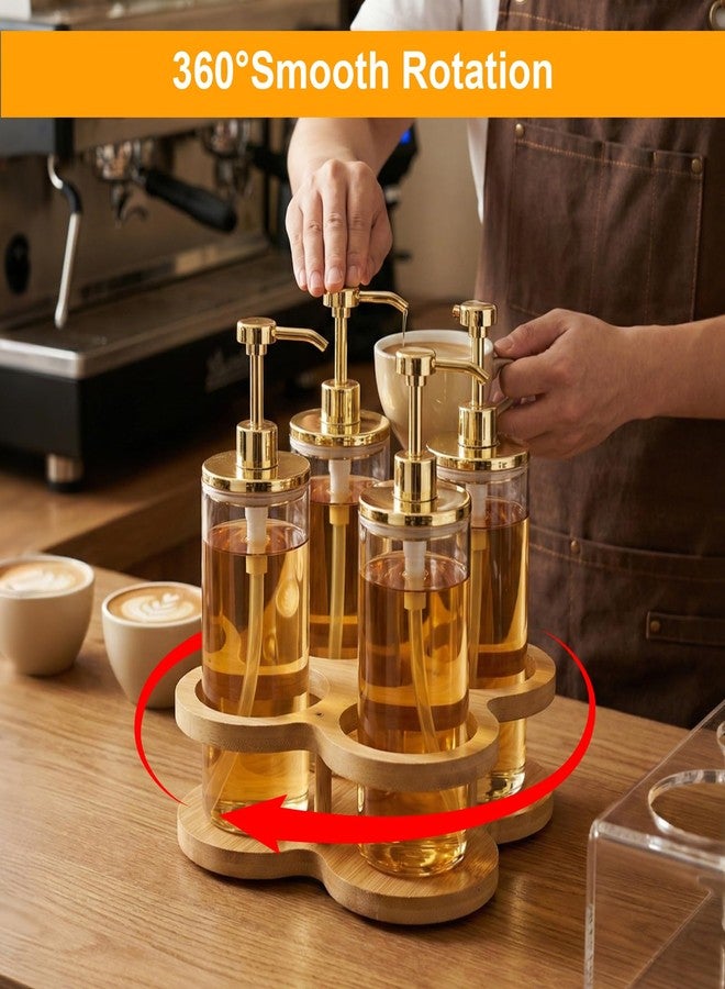 Wiojtry Rotating Coffee Syrup Organizer Rack, 4 Bottles Syrup Bottle Holder for Coffee Syrup Dispenser 16.9oz, Bamboo Coffee Syrup Rack for Coffee Bar Station Countertop, Coffee Bar Accessories - Image 5