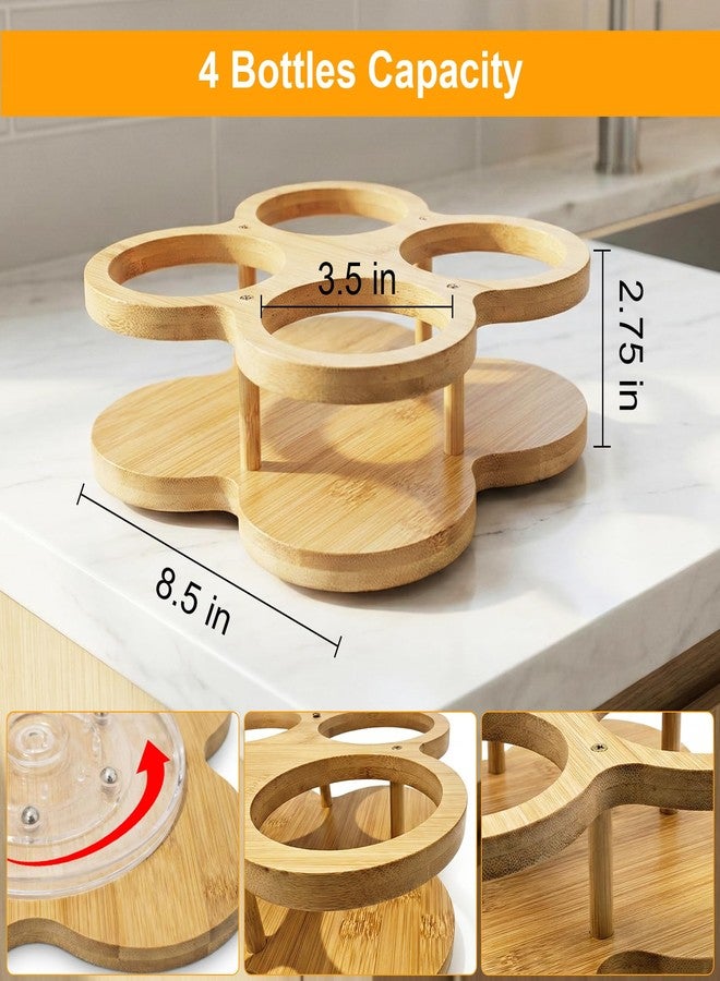 Wiojtry Rotating Coffee Syrup Organizer Rack, 4 Bottles Syrup Bottle Holder for Coffee Syrup Dispenser 16.9oz, Bamboo Coffee Syrup Rack for Coffee Bar Station Countertop, Coffee Bar Accessories - Image 2
