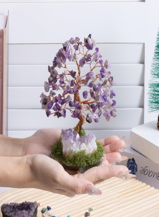 Dreamocean Amethyst Crystal Tree of Life Healing Crystal Money Gemstone Bonsai Tree with Natrual Amethyst Cluster Geode Home Office Desk Reki Decor for Women Purple Gifts for Women（Purple） - Image 3