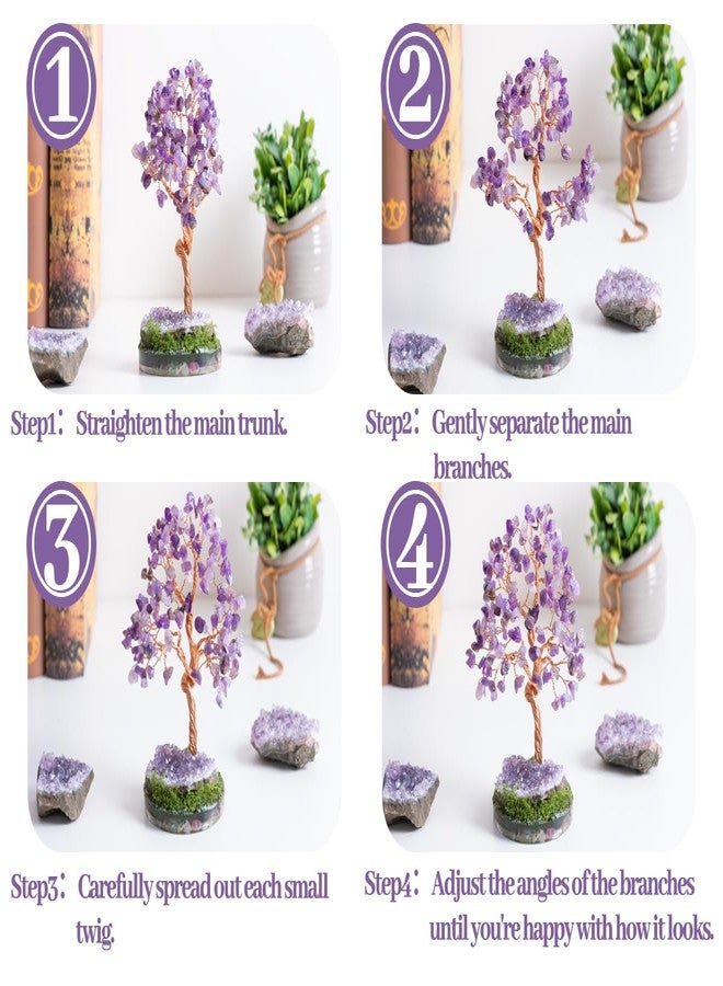 Dreamocean Amethyst Crystal Tree of Life Healing Crystal Money Gemstone Bonsai Tree with Natrual Amethyst Cluster Geode Home Office Desk Reki Decor for Women Purple Gifts for Women（Purple） - Image 2