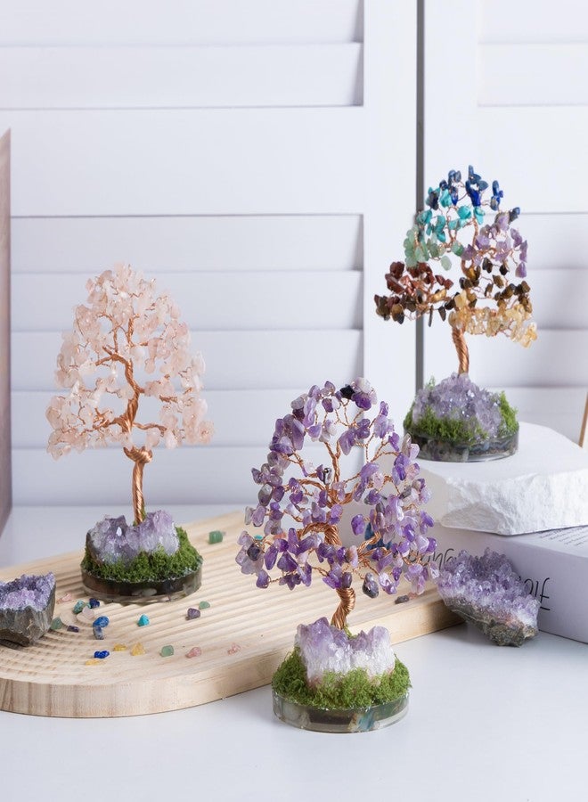 Dreamocean Amethyst Crystal Tree of Life Healing Crystal Money Gemstone Bonsai Tree with Natrual Amethyst Cluster Geode Home Office Desk Reki Decor for Women Purple Gifts for Women（Purple） - Image 4