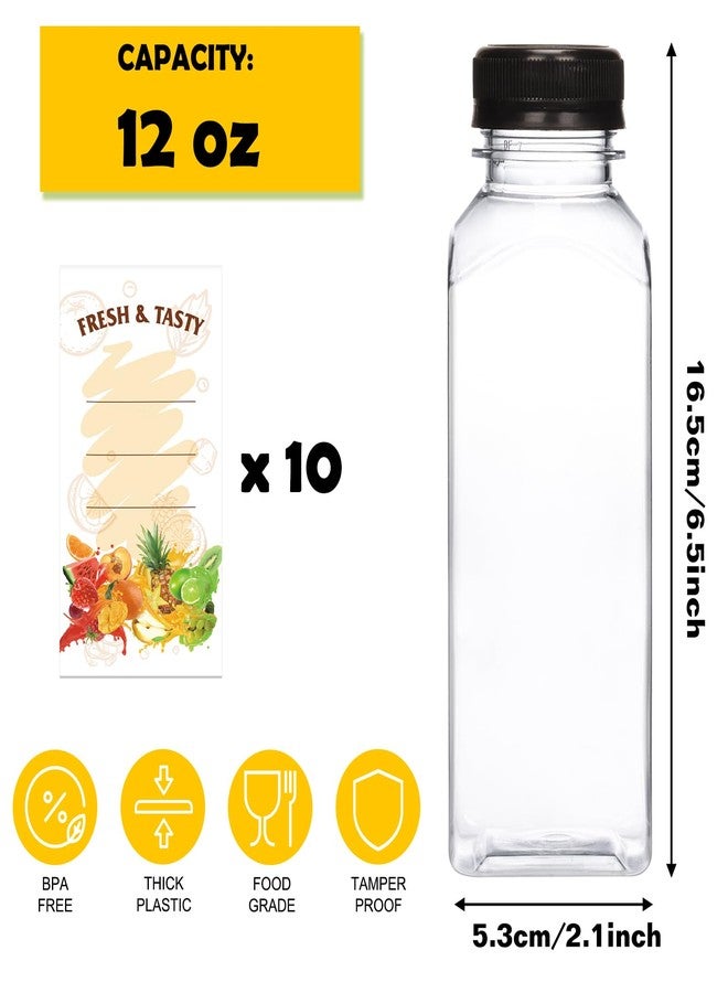 BAKHUK 10pcs 12oz Empty Plastic Juice Bottles with Caps, Plastic Water Bottles with lids, Reusable Clear Bulk Beverage Containers for Juice, Milk and Other Beverages - Image 2