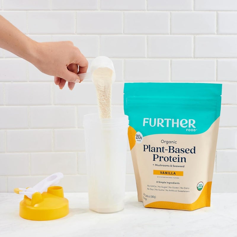 Further Food مسحوق بروتين نباتي عضوي من فاذر فود بنكهة الفانيليا 20 جرام من بروتين نباتي مسحوق بروتين عضوي مع فطر الأعشاب البحرية نباتي خالي من الكائنات المعدلة وراثيًا خالي من الغلوتين خالي من الألبان 1905 أونصة - Image 4