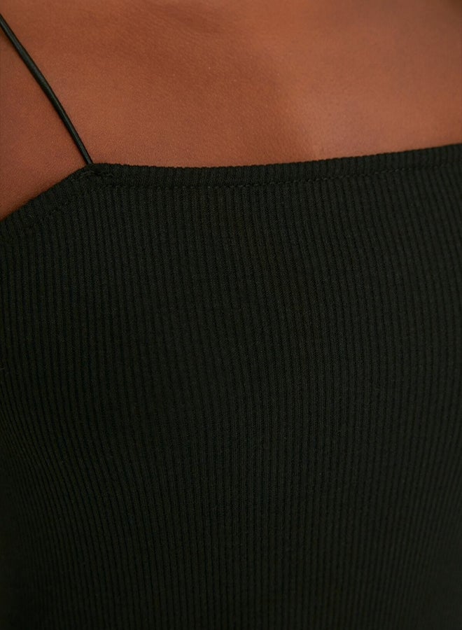 Black Bodycone/Fits on the Body Square Neck Mini Stretch Knitted Pencil Dress