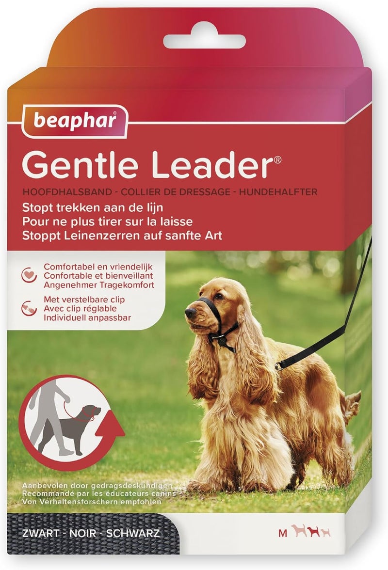 Beaphar Gentle Leader Head Collar for Medium Dogs - Black, Training Aid to Stop Pulling on the Lead - Image 1