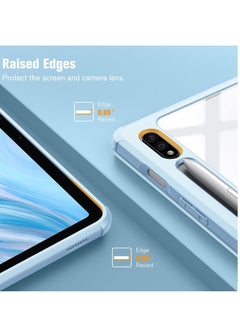 glassology Hybrid Slim Case for Samsung Galaxy Tab S8/Tab S7 Shockproof Cover with S Pen Holder, Clear Transparent Back Shell Auto Wake/Sleep with Screen Protector (Blue)  - Image 5