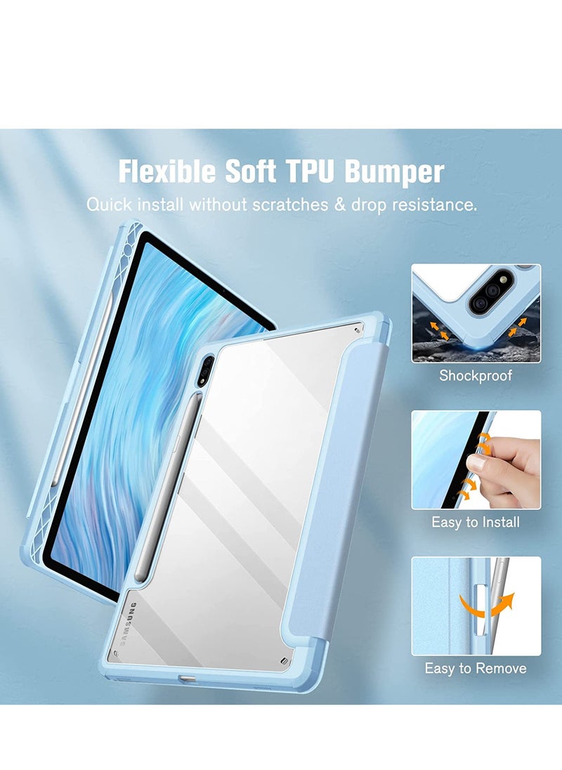 glassology - Hybrid Slim Case for Samsung Galaxy Tab S8/Tab S7 Shockproof Cover with S Pen Holder, Clear Transparent Back Shell Auto Wake/Sleep with Screen Protector (Blue) - Image 1
