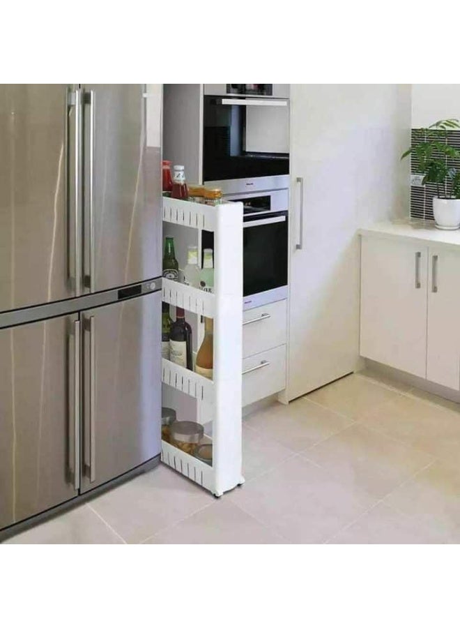 Turbo 4-Tier Plastic Storage Organizer Shelves for Kitchen and Bathroom, Multi-Purpose Tower Shelf Rack, White and Beige, Space-Saving Trolley with Wheels – Durable Lightweight Cabinet Organizer - Image 2