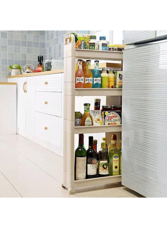 Turbo 4-Tier Plastic Storage Organizer Shelves for Kitchen and Bathroom, Multi-Purpose Tower Shelf Rack, White and Beige, Space-Saving Trolley with Wheels – Durable Lightweight Cabinet Organizer - Image 4