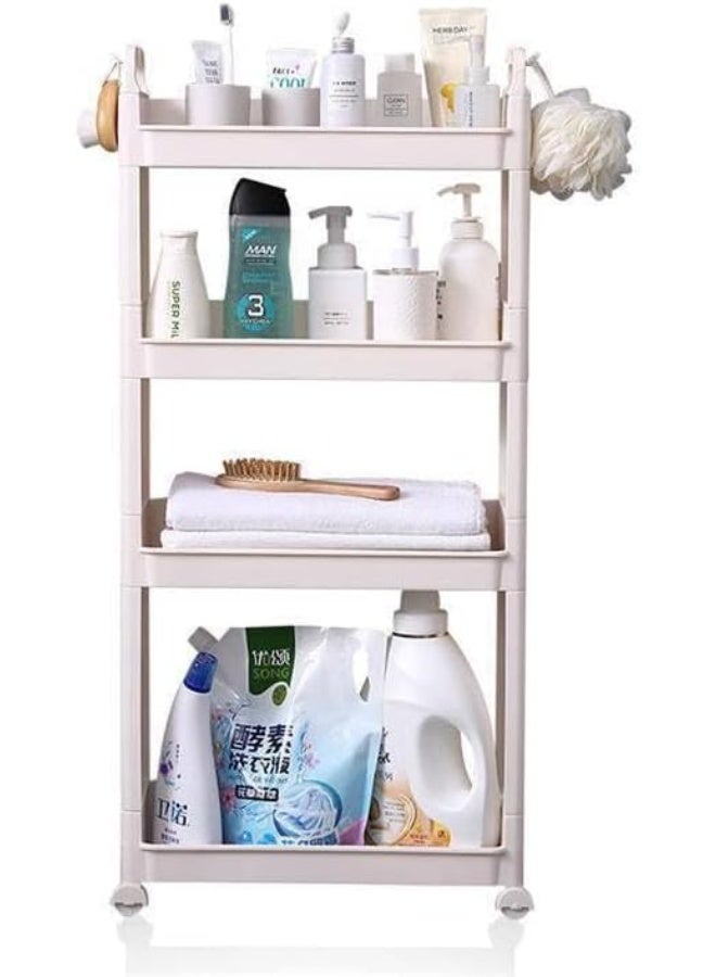 Turbo 4-Tier Plastic Storage Organizer Shelves for Kitchen and Bathroom, Multi-Purpose Tower Shelf Rack, White and Beige, Space-Saving Trolley with Wheels – Durable Lightweight Cabinet Organizer - Image 5