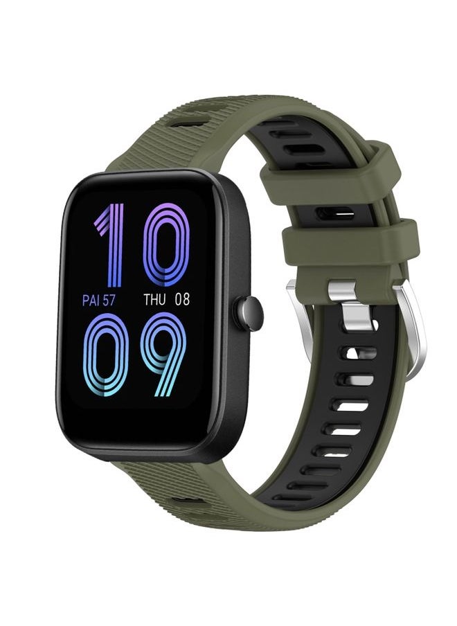 Generic - Replacement Strap For Amazfit Bip 3 22mm Cross Texture Two Color Silicone Steel Buckle Watch Band Army Green+Black - Image 1