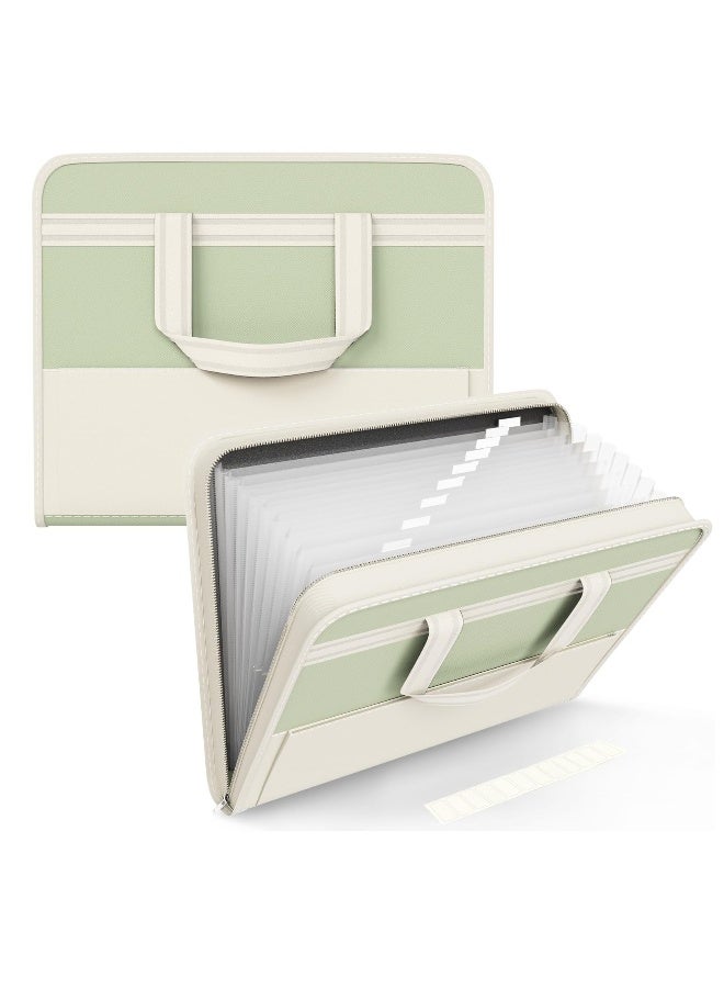 Generic 13 Pockets File Folder Organizer, Accordion Portable File Organizer with Handle, Document Organizer with Labels, Letter/A4 Size File Folders, Zippered Expanding File Folder for School Office, Green  - Image 1