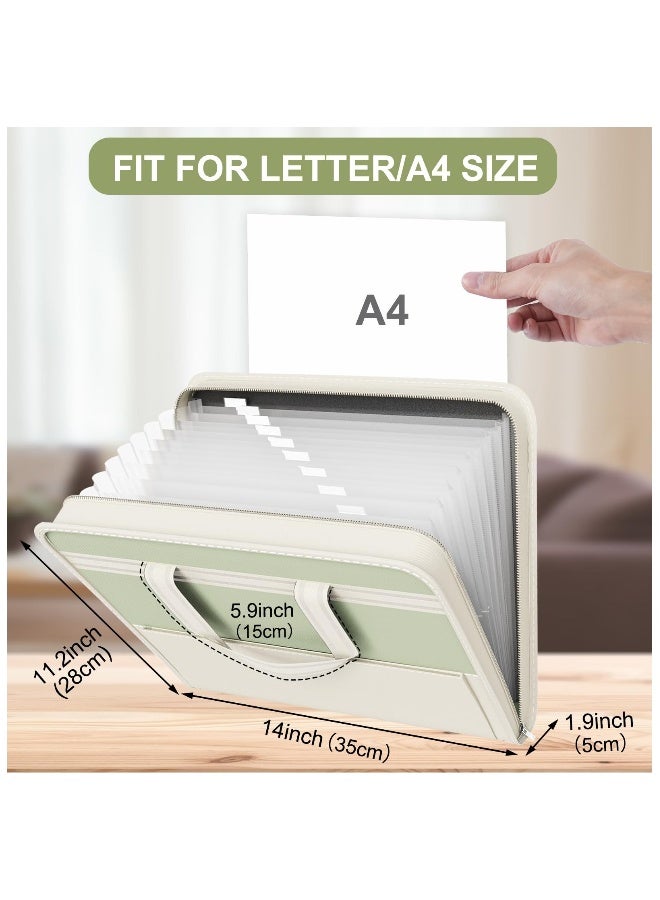 Generic 13 Pockets File Folder Organizer, Accordion Portable File Organizer with Handle, Document Organizer with Labels, Letter/A4 Size File Folders, Zippered Expanding File Folder for School Office, Green  - Image 5