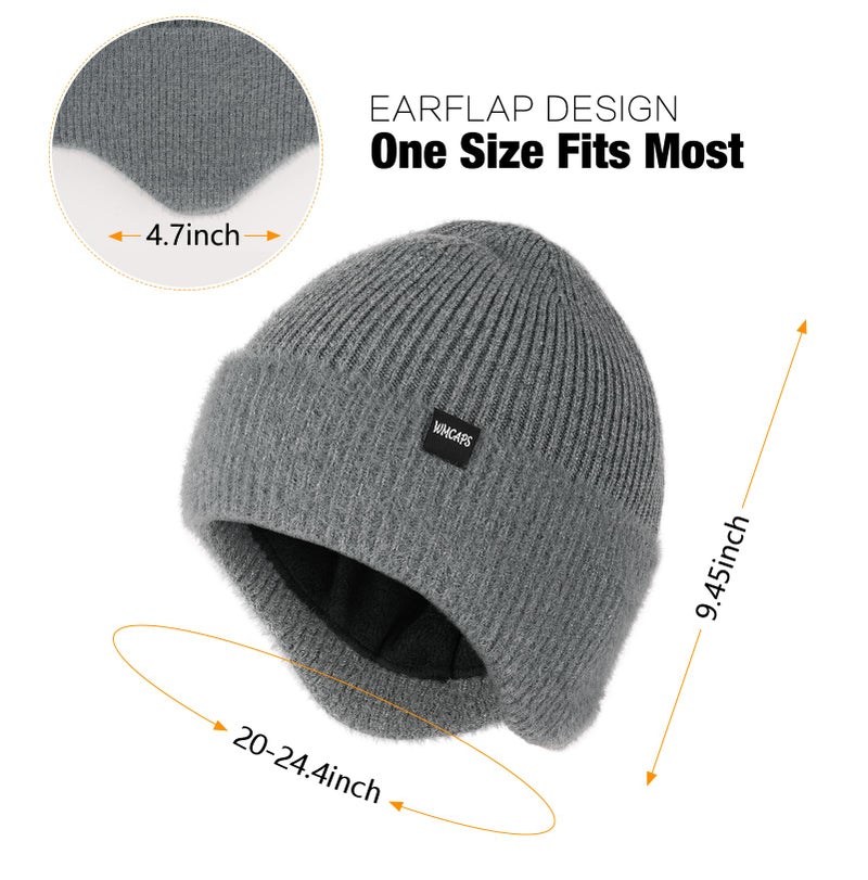 Wmcaps Winter Fleece Line Beanie with Earflap for Men Women, Outdoor Warm Thermal Knitted Hat Stocking Caps - Image 2