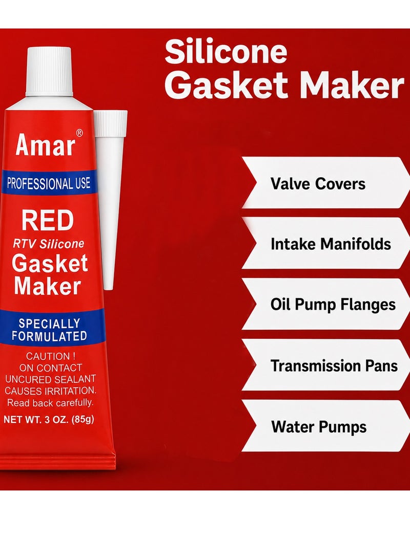 ديفاونز عبوة من 5 قطع: معجون سيليكون RTV من Defaons (Amar) لتشكيل الحشوات (Gaskets) - لون أحمر، يتحمل درجات الحرارة العالية. مخصص لأغطية صمامات المحرك، ومشعبات السحب (Intake Manifolds)، وحواف مضخات الزيت، وأحواض ناقل الحركة، ومضخات المياه، وصناديق التروس. - Image 3