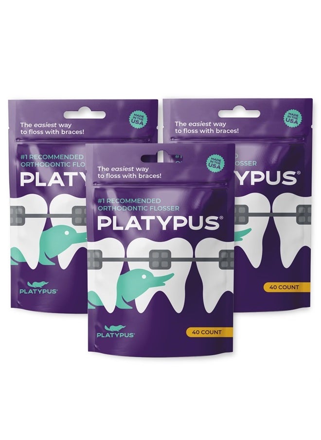 Platypus - Orthodontic Flossers for Braces | Ortho Picks for Adults & Kids | Fits Under Arch Wire | Non-Damaging | Encourage Flossing Habits | Floss Teeth in Under Two Minutes (40 Count (Pack of 3) - Image 1