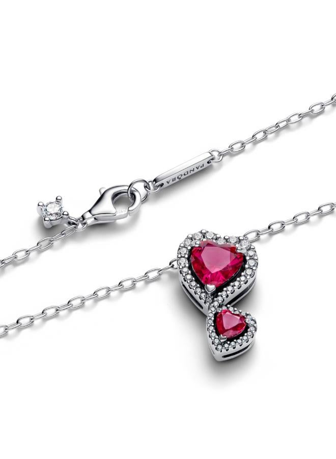 PANDORA Red Halo Hearts Pendant Necklace - Image 3