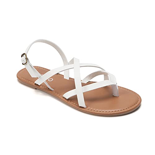 Colgo Women's Summer Strappy Flat Sandals, Adjustable Casual Fisherman Sandal with Open Toe Slingback Gladiator Sandals (9,White) - Image 1