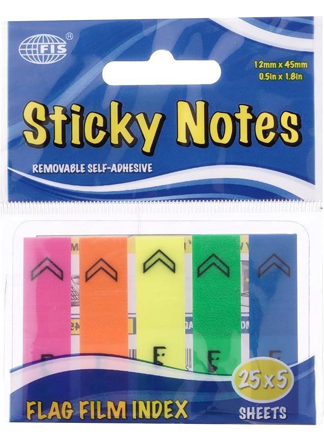 FIS Fspoa01 Imprinted Arabic Arrow Sticky Notes Film 125 Sheets 12 Mm X 45 Mm Size 5 Colors - Image 1