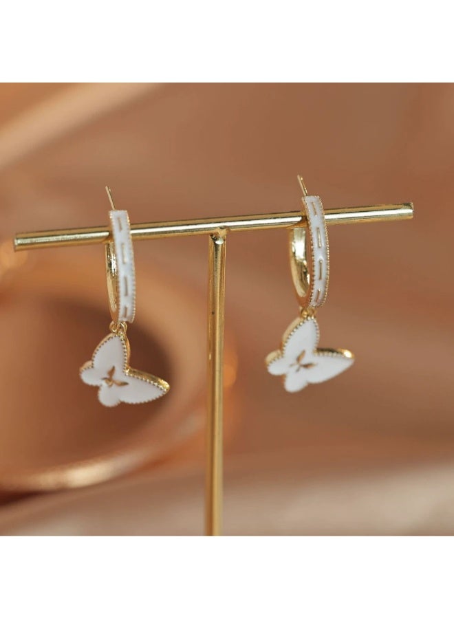 Goolsky New Style Temperament Butterfly Stud Earrings - Rose Gold Mother of Pearl Niche Design Minimalist Gentle Ear Jewelry - Image 1