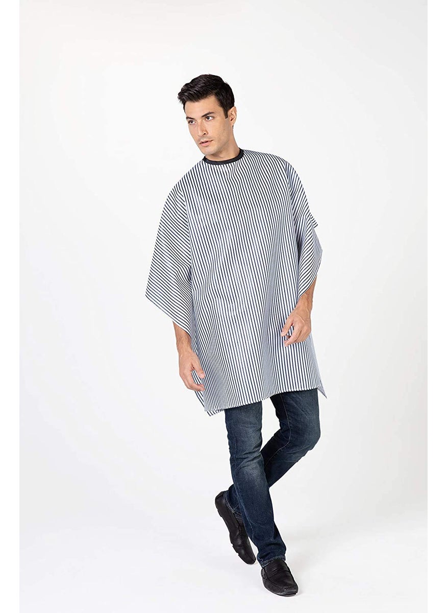 Betty Dain Betty Dain Seersucker Classic Barber Cutting/Styling Cape, Classic Seersucker Stripe, Soft, Machine Washable Nylon Fabric, Repels Hair, Snap Closure at Neck, Black/White Stripe, 45 x 54 inches 