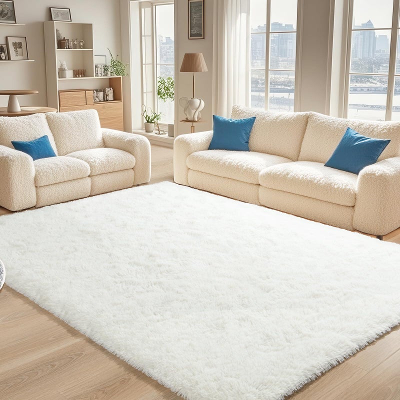 BENRON White Fluffy Rugs for Living Room 4x6, Soft Cream Area Rug for Kids Children Girls Bedroom Nursery, Washable Indoor Floor Carpets - Image 1