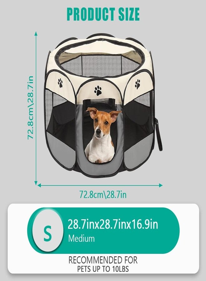 Qpets® Foldable Pet Playpen Breathable Indoor Pet Fence Pet Enclosure with Mesh Window for Cat Dog Movable Pet Delivery Room Detachable Zipper Mesh Shade Cover, 28.7'' x 28.7''x16.9'' - Image 2