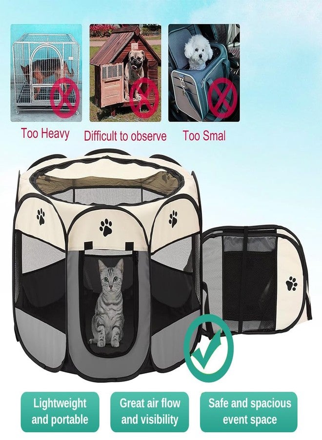 Qpets® Foldable Pet Playpen Breathable Indoor Pet Fence Pet Enclosure with Mesh Window for Cat Dog Movable Pet Delivery Room Detachable Zipper Mesh Shade Cover, 28.7'' x 28.7''x16.9'' - Image 5