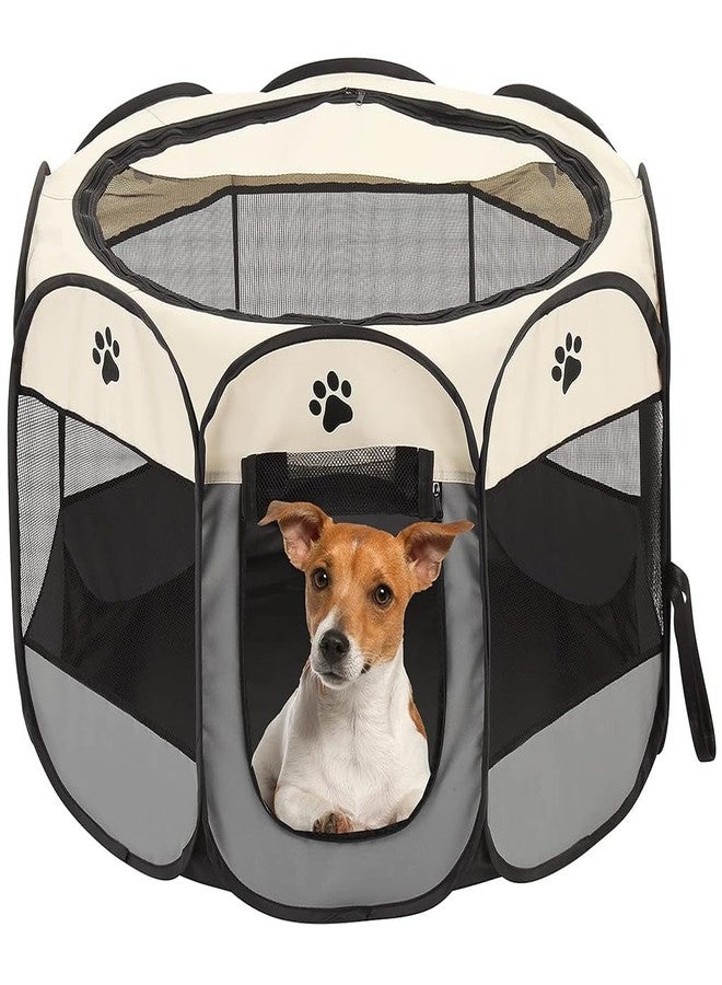 Qpets® Foldable Pet Playpen Breathable Indoor Pet Fence Pet Enclosure with Mesh Window for Cat Dog Movable Pet Delivery Room Detachable Zipper Mesh Shade Cover, 28.7'' x 28.7''x16.9'' - Image 1