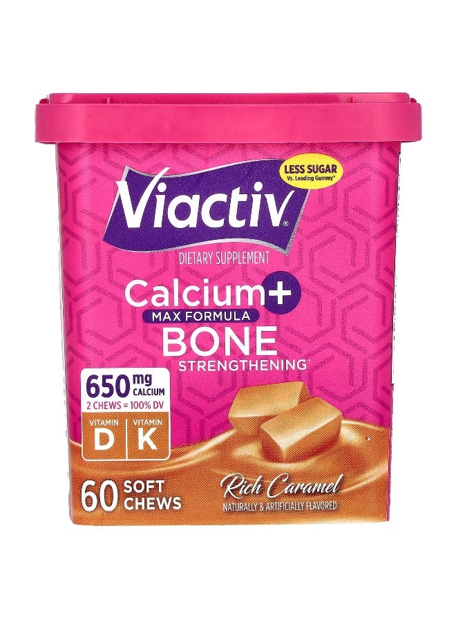 Viactiv فياكتيف، الكالسيوم + تقوية العظام، التركيبة القصوى، كراميل غني، 650 ملغ، 60 مضغوطة ناعمة - Image 1