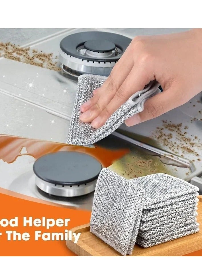 20 pcs Non-Scratch Wire Dishcloth, Multipurpose Wire Dishwashing Rags for Wet and Dry, Easy Rinsing, Reusable, for Kitchen, Sinks, Pots, Single layer(With 1pcs Cleaning Sponge)  - Image 3