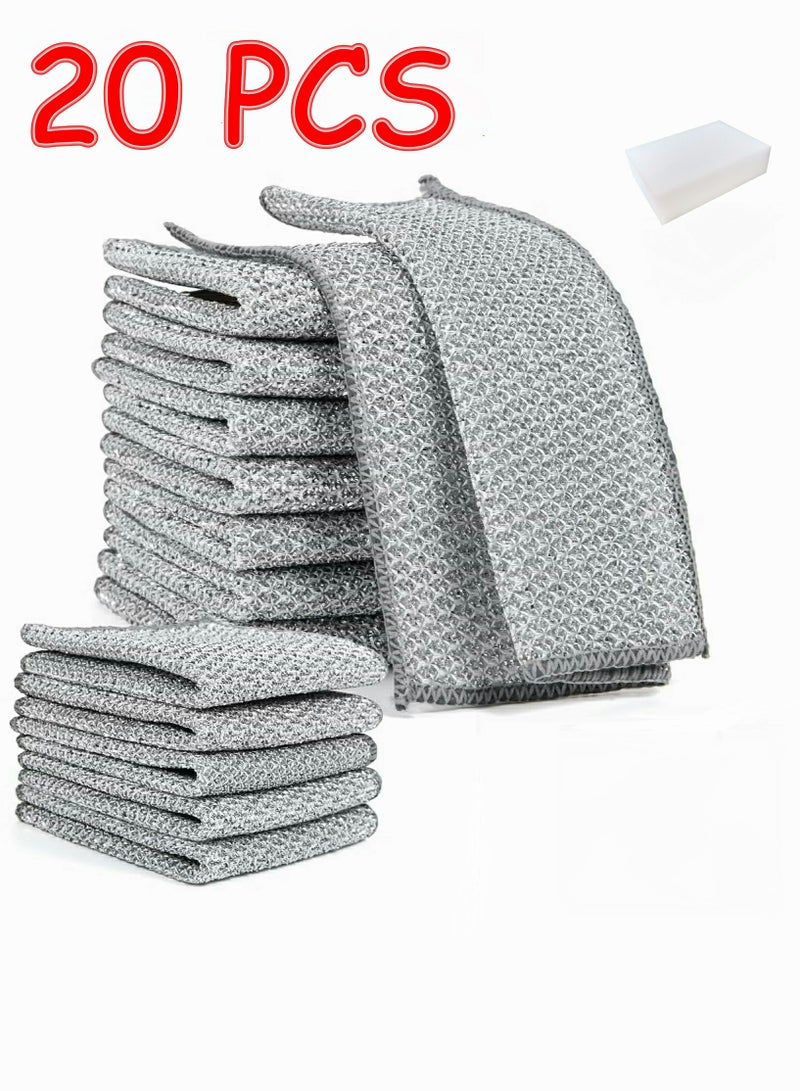 20 pcs Non-Scratch Wire Dishcloth, Multipurpose Wire Dishwashing Rags for Wet and Dry, Easy Rinsing, Reusable, for Kitchen, Sinks, Pots, Single layer(With 1pcs Cleaning Sponge)  - Image 1