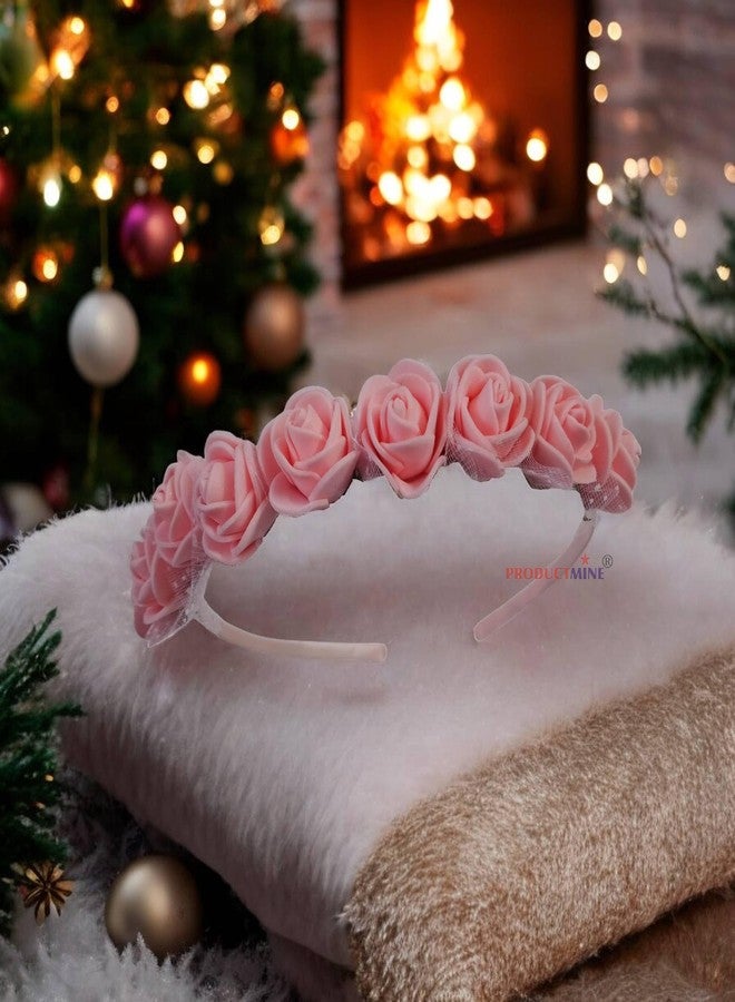 PRODUCTMINE طوق شعر مزين بالزهور من PRODUCTMINE®، إكسسوارات شعر مزينة بالزهور، طوق رأس مزين بالزهور للنساء والفتيات، تاج زفاف للنساء - لون خوخي صناعي: قطعة واحدة - Image 3