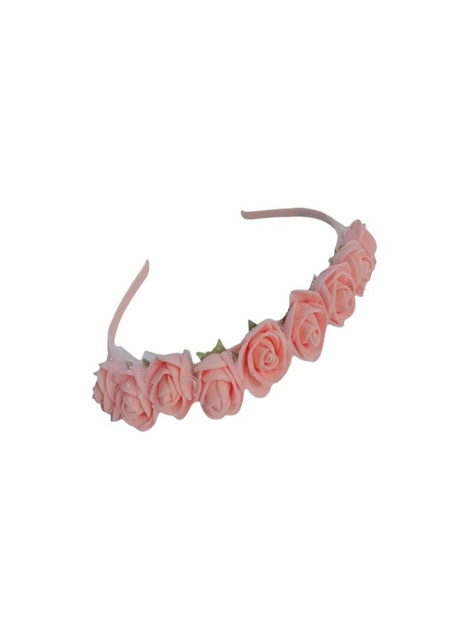 PRODUCTMINE طوق شعر مزين بالزهور من PRODUCTMINE®، إكسسوارات شعر مزينة بالزهور، طوق رأس مزين بالزهور للنساء والفتيات، تاج زفاف للنساء - لون خوخي صناعي: قطعة واحدة - Image 1
