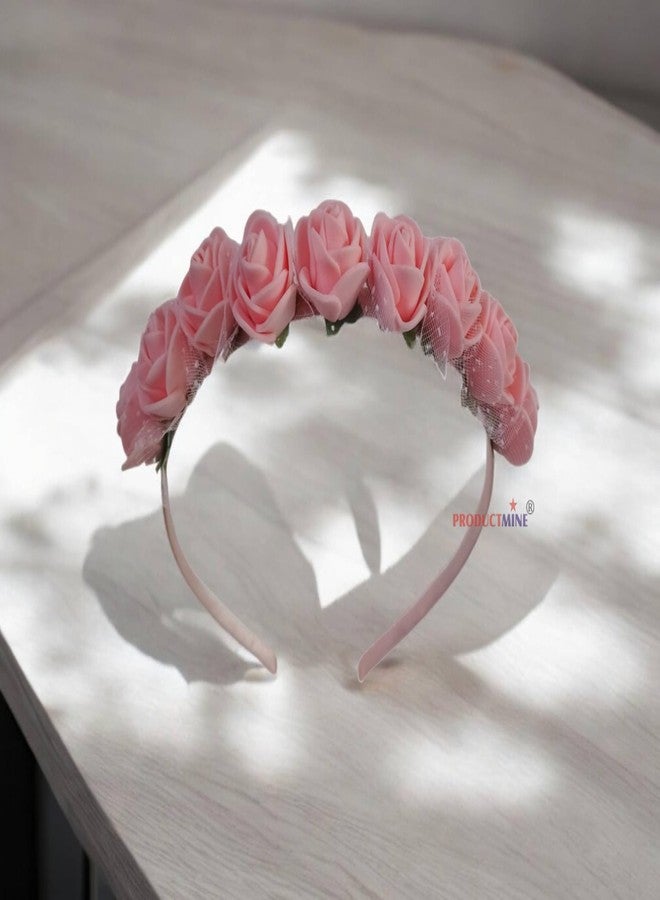 PRODUCTMINE طوق شعر مزين بالزهور من PRODUCTMINE®، إكسسوارات شعر مزينة بالزهور، طوق رأس مزين بالزهور للنساء والفتيات، تاج زفاف للنساء - لون خوخي صناعي: قطعة واحدة - Image 5