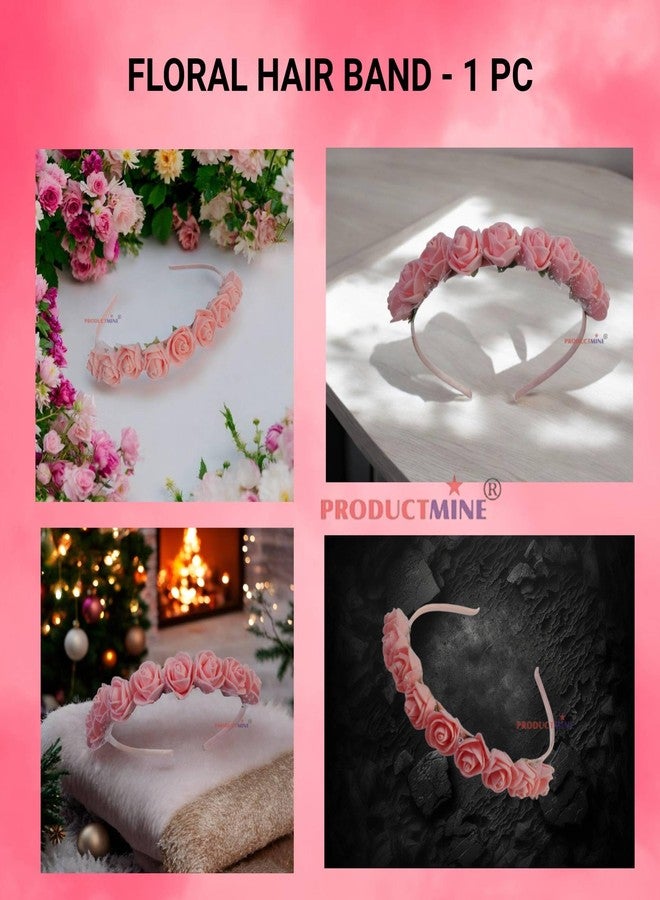 PRODUCTMINE طوق شعر مزين بالزهور من PRODUCTMINE®، إكسسوارات شعر مزينة بالزهور، طوق رأس مزين بالزهور للنساء والفتيات، تاج زفاف للنساء - لون خوخي صناعي: قطعة واحدة - Image 4