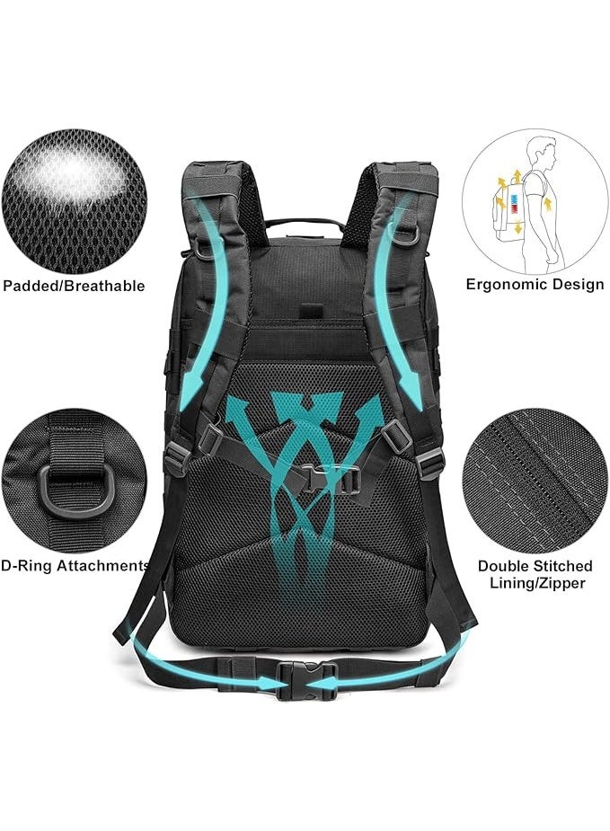 DEXO حقيبة ظهر عسكرية تكتيكية 45 لتر – حقيبة بقاء، مولي، مقاومة للماء، متعددة الأقسام للتنزه والتخييم والسفر والصيد والمغامرات الخارجية - Image 2