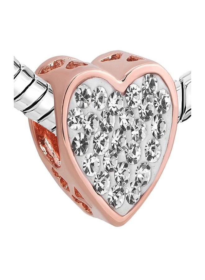 KunBead Mom Rose Gold Sparking Birthstone Rhinestone Heart Love Bead Charms Compatible with Pandora Bracelets Birthday Mothers Day Jewelry Gifts for Women - Image 2