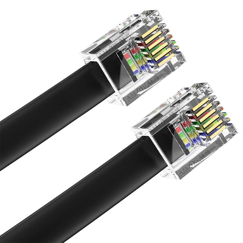 AMZ Pro AmzDeals 2-Pack 6 Feet Black RJ12 6P6C Straight Wired Cable, Pro Grade Data and Voice Phone Line Cord - Made in USA - Image 1