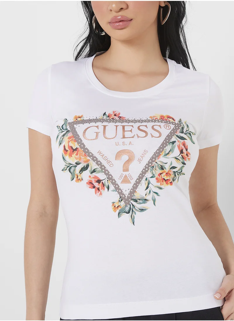 جس Crew Neck Logo Printed T-Shirt