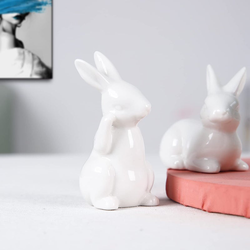 GOODSTART Easter Bunny Figurine Ceramic Bunny Rabbits, Porcelain Modern Art Spring Home Decor, Easter Decorations Rabbit Figurines Decor - Image 3