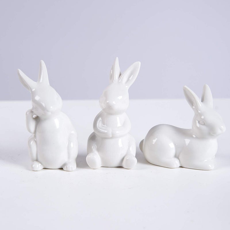 GOODSTART Easter Bunny Figurine Ceramic Bunny Rabbits, Porcelain Modern Art Spring Home Decor, Easter Decorations Rabbit Figurines Decor - Image 1
