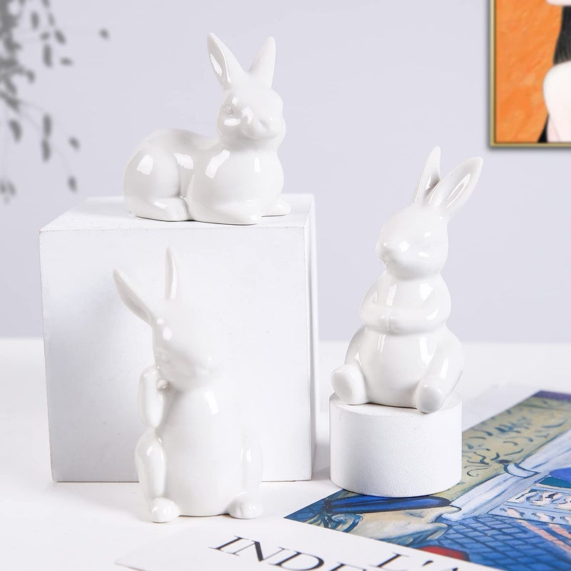GOODSTART Easter Bunny Figurine Ceramic Bunny Rabbits, Porcelain Modern Art Spring Home Decor, Easter Decorations Rabbit Figurines Decor - Image 5