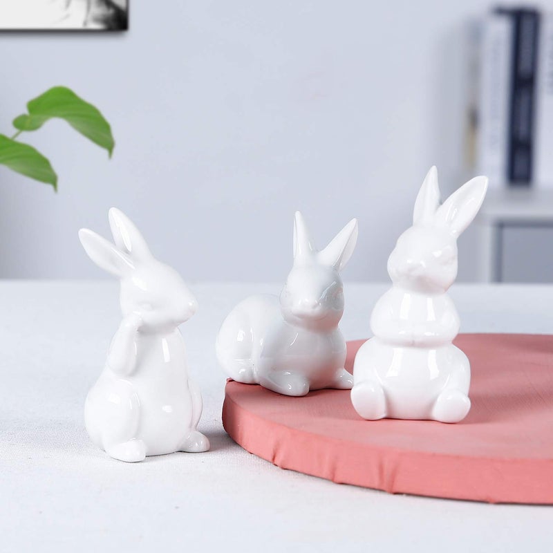 GOODSTART Easter Bunny Figurine Ceramic Bunny Rabbits, Porcelain Modern Art Spring Home Decor, Easter Decorations Rabbit Figurines Decor - Image 2