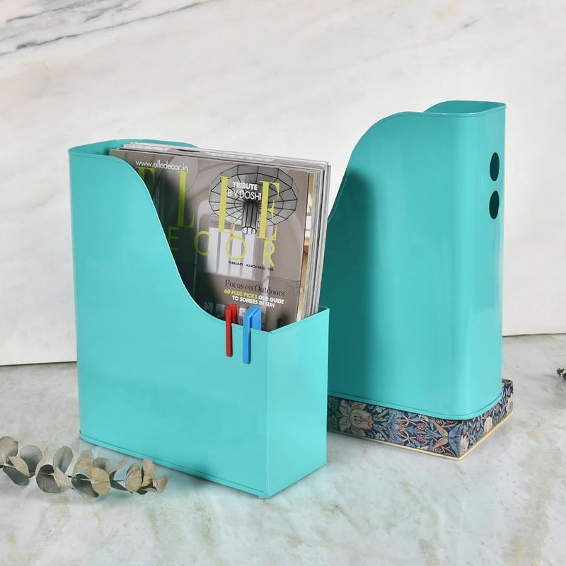Elan Sauve Galvanized Metal File Holder | Stand Desktop Organizer for Office and Study | File Rack for Documents Books Magazines and Papers | Compatible for A4,A5 (Aqua, Set/2) - Image 1