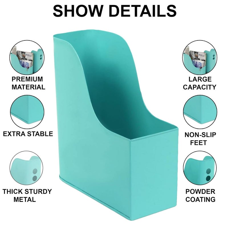 Elan Sauve Galvanized Metal File Holder | Stand Desktop Organizer for Office and Study | File Rack for Documents Books Magazines and Papers | Compatible for A4,A5 (Aqua, Set/2) - Image 3