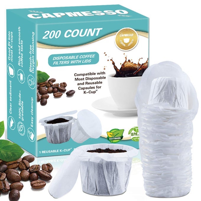 DISPOSABLE COFFEE FILTERS WITH LID KERIG PAPER FILTER FOR REUSABLE SINGLE SERVE PODS COMPATIBLE WITH KEURG 20 10 COFFEE MAKER WHITE 200