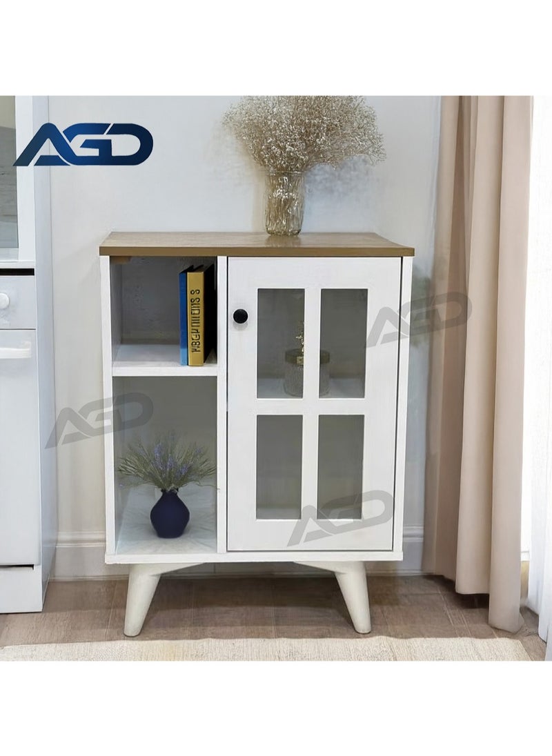 AGD Multipurpose Sideboard and Buffet Table for Kitchen and Living Room, Kitchen Dining Room Console Cabinet with Closed Cabinet and 2 Open Storage Shelves 58*30*77cm White  - Image 1